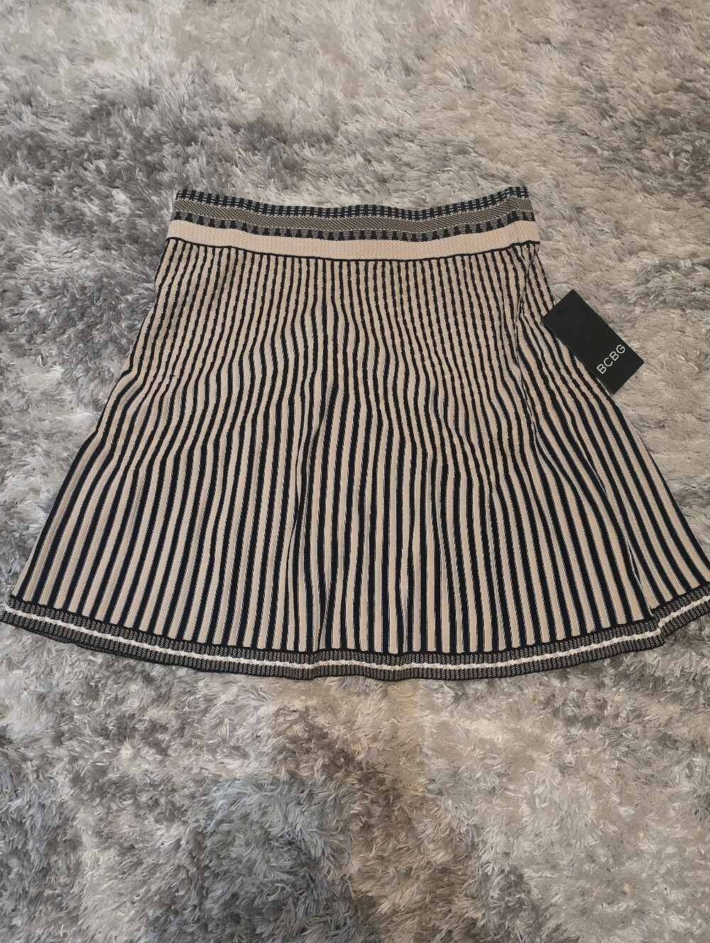 BCBG Black and Beige Vertical-Stripe Skirt